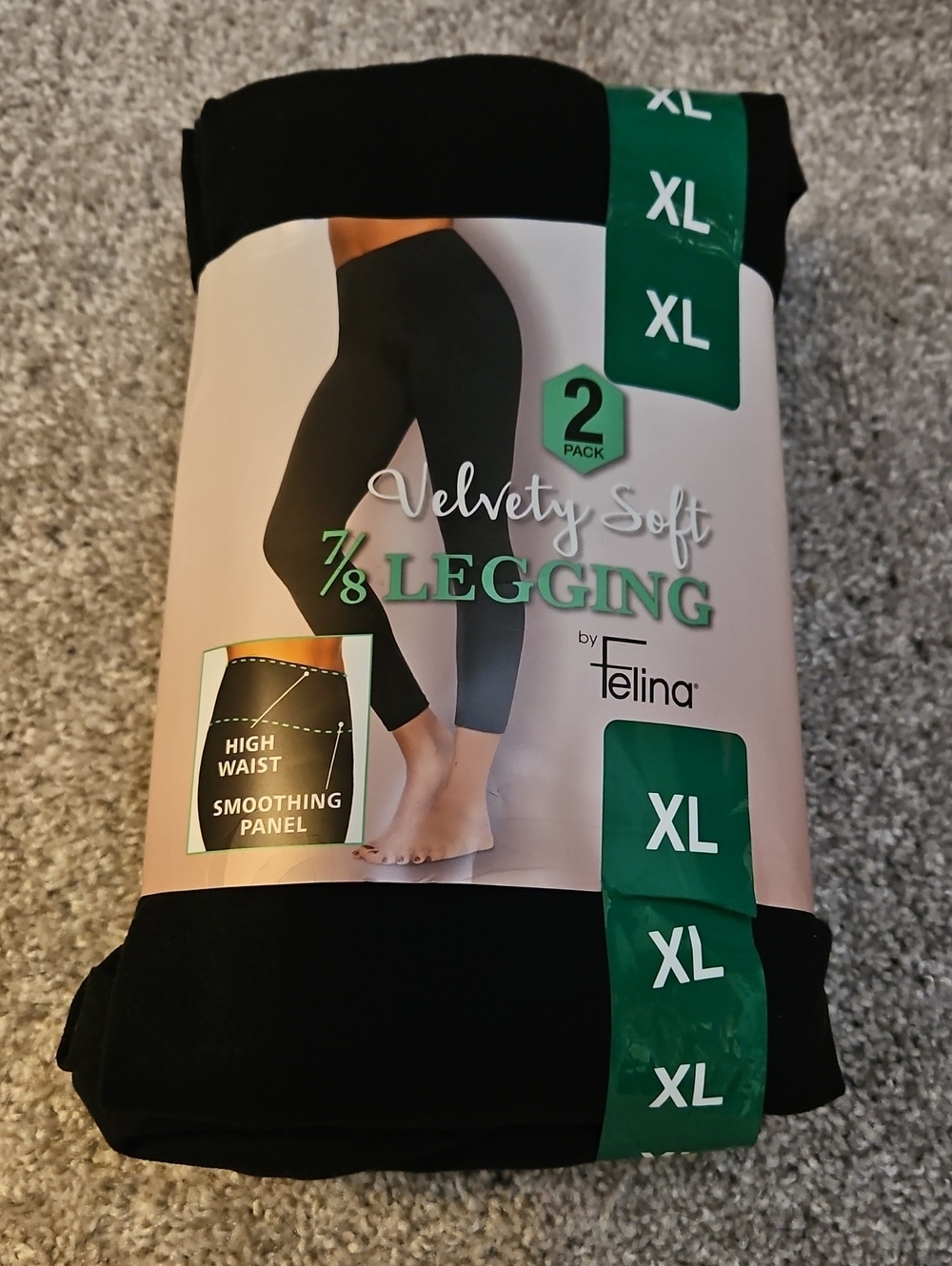 Felina Women's  XL 2-Pack Velvety Soft 7/8 Legging Black NEW NWT